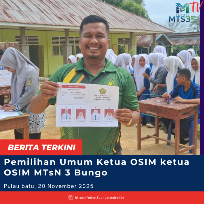 Pemilihan OSIM MTsN 3 Bungo Berlangsung Tertib dan Demokratis