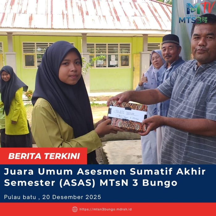 Hasifa Ilma Pahira Raih Juara Umum Asesmen Sumatif Akhir Semester(ASAS) MTsN 3 Bungo